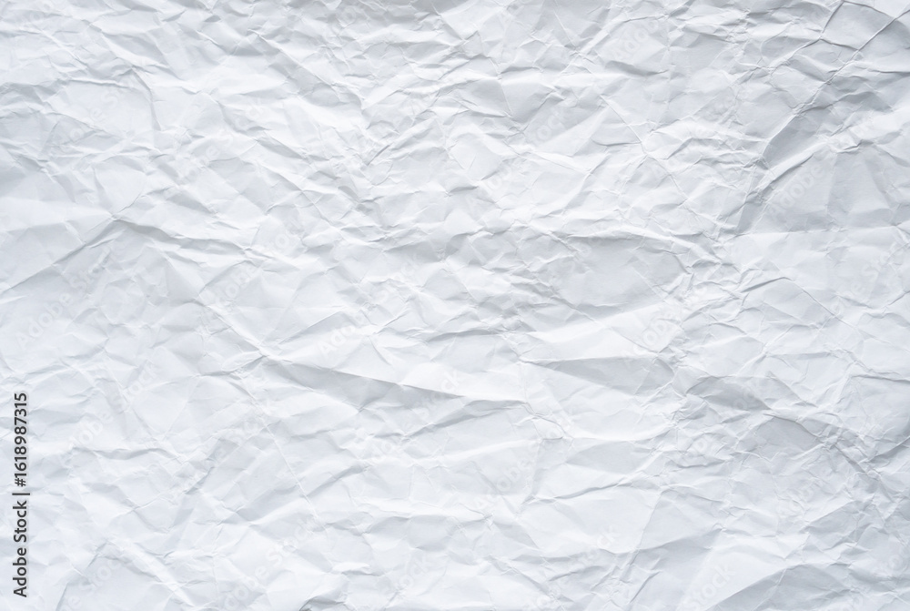Naklejka premium White clean empty crumpled paper background, realistic folded note sheet texture, blank wrinkled crushed notebook page effect, back to school study concept, abstract old business craft idea document