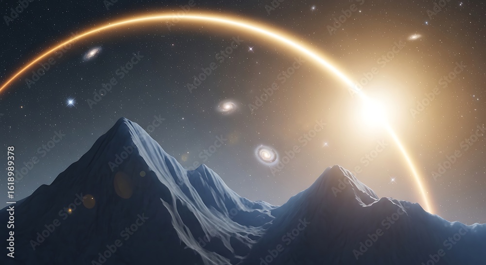 Fototapeta premium Blue Gray Nebula and Curved Halo Light in Deep Space with Dense Starfield and Celestial Glow