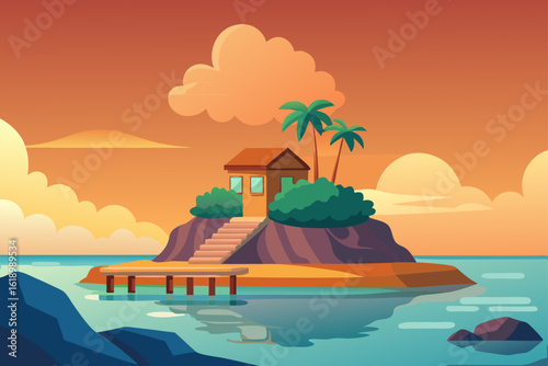 Clear Sky View Of A Island With A Small Dock