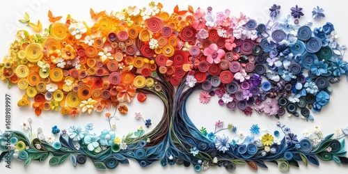 Stunning paper quilling tree of life artwork showcasing vibrant colors, intricate details, and artistic craftsmanship, celebrating natures beauty through creative expression