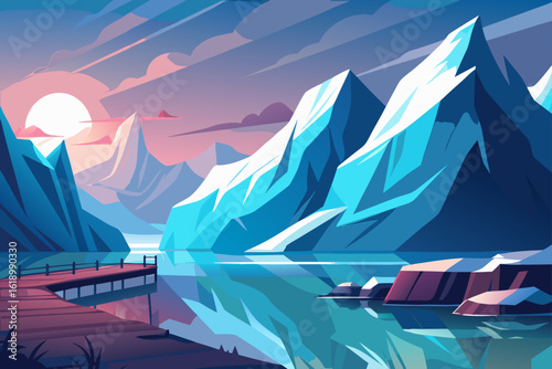 Misty View Of A Glacier With A Small Dock