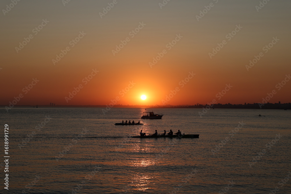 Beautiful sunset view. Amazing sea landscape. Burning sky and shining golden waves. Beautiful sunset view. Amazing sea landscape. Burning sky and shining golden waves.