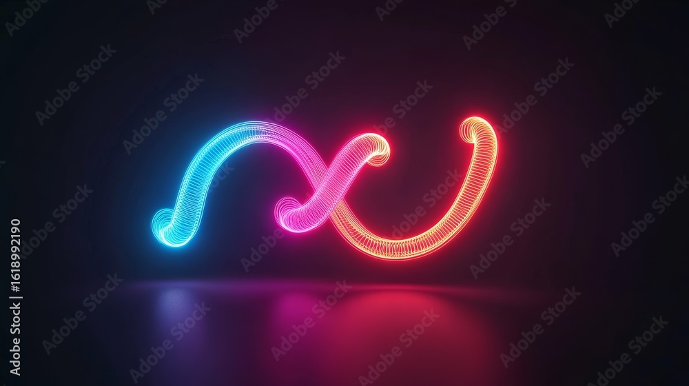 Fototapeta premium Neon Infinity Cyan, Magenta and Red Lines, Abstract , Flow
