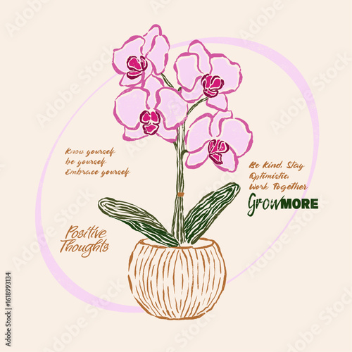 Orchid flowers art. summer tropical flowers. printed t-shirt design for men and women's, flower graphic in vector, positive slogan text print design