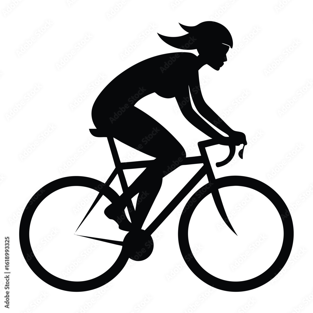 Obraz premium A silhouetted woman athletically rides a road bicycle, her form visible on transparent backdrop