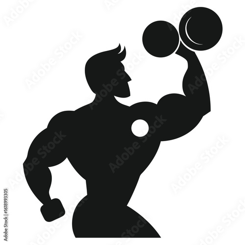 Strong man lifting heavy weights showcasing biceps strength on a transparent backdrop