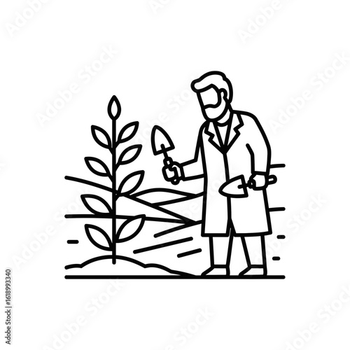 Sustainable Agriculture Icon Featuring Gardener Planting Seedling  