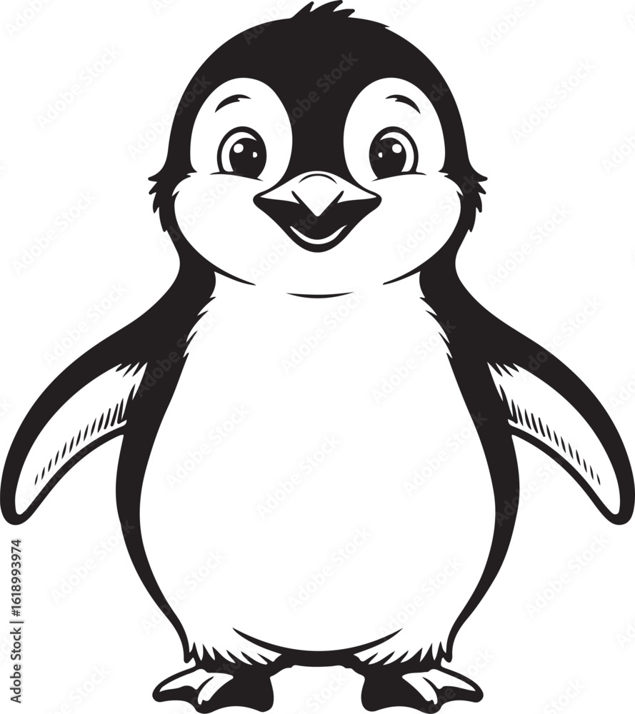 Fototapeta premium Cute Penguin Cartoon Character – Funny Arctic Animal Illustration for Kids and Winter Design