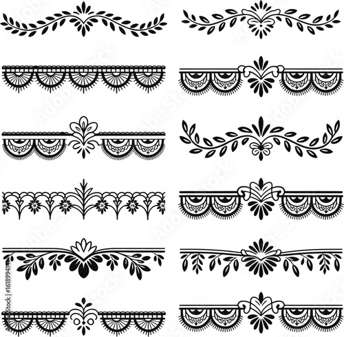 Black floral and lace decorative borders and dividers