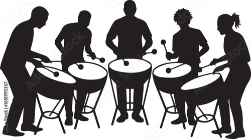 Silhouette of a Drum Circle Against a Transparent Backdrop for Community and Rhythmic Themes