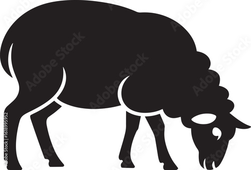 Silhouette of a Grazing Sheep Against a Transparent Backdrop, Symbolizing Pastoral Serenity
