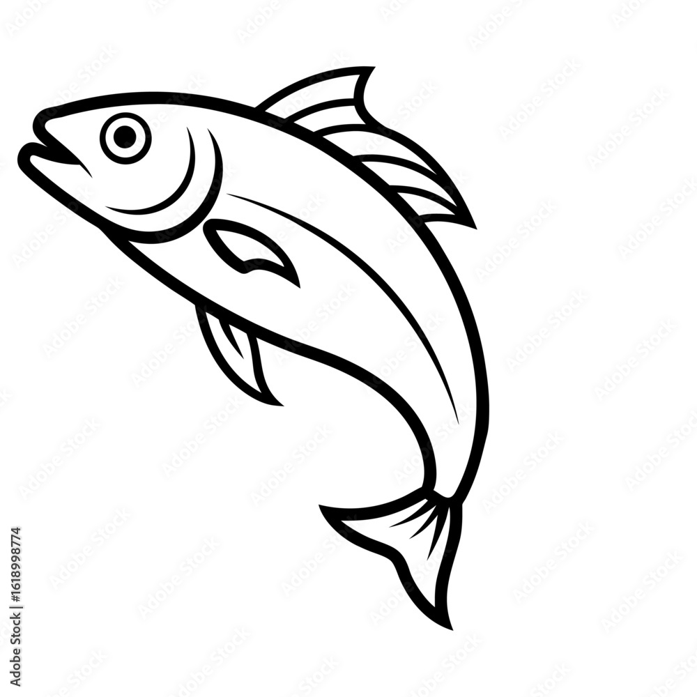 Fototapeta premium Vector art of outline illustration of a jumping fish isolated on white background
