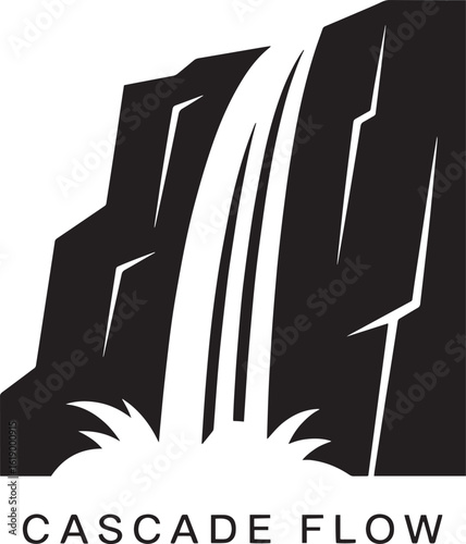 Dramatic Cascade Flow Illustration with Craggy Rocks and Powerful Water on Transparent Backdrop