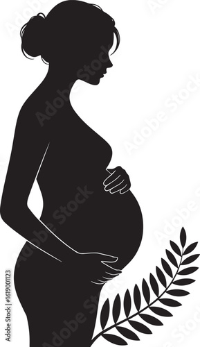 Elegant Silhouette of a Pregnant Woman with Hands on Belly on a Transparent Backdrop