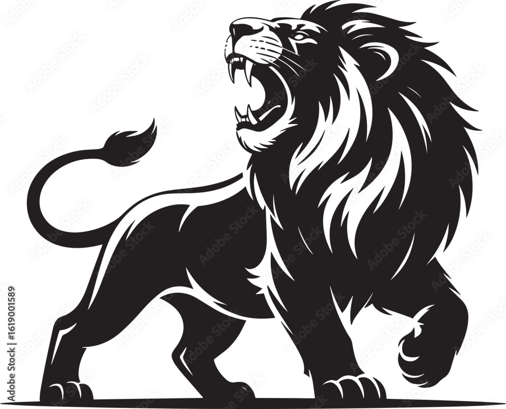 Obraz premium Roaring Lion Silhouette on Transparent Backdrop, Representing Strength, Courage, and Leadership