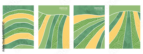 Vector vineyard layout with eco farmland grape, abstract rural pattern, flat tea field, poster background, agro design, illustration, nature texture, collage corn, countryside view, green cover