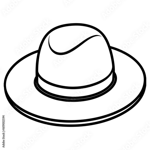 Vector art of simple black and white outline illustration of a fedora hat isolated on white background