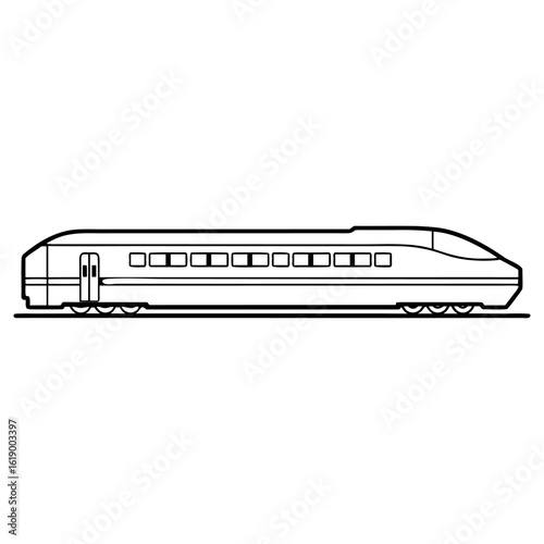 Vector art of outline of a modern train on a railway track isolated on white background