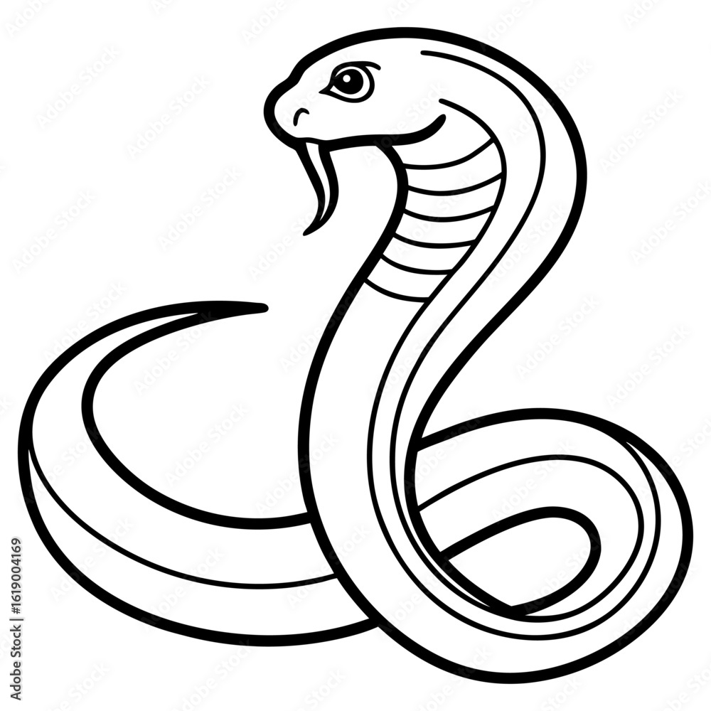 Fototapeta premium Vector art of a black and white illustration of a cobra snake, isolated on a white background