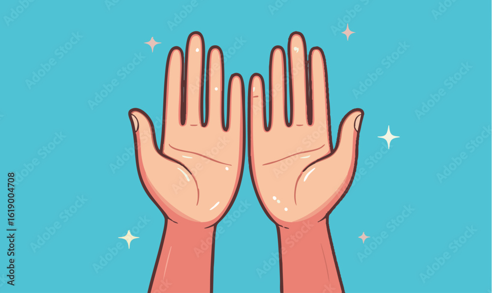 Fototapeta premium Clean hands reach out with a bright, healthy glow offering care and safety on vibrant blue