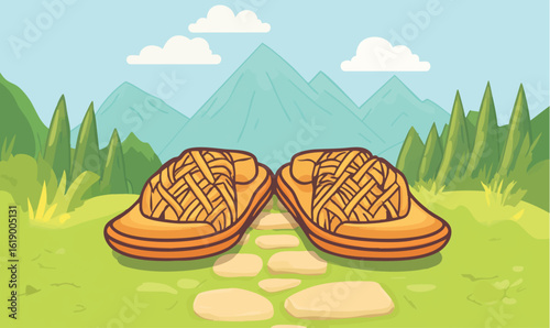 Plan your next adventure with stylish sandals and stunning mountain views for a relaxing summer vacation