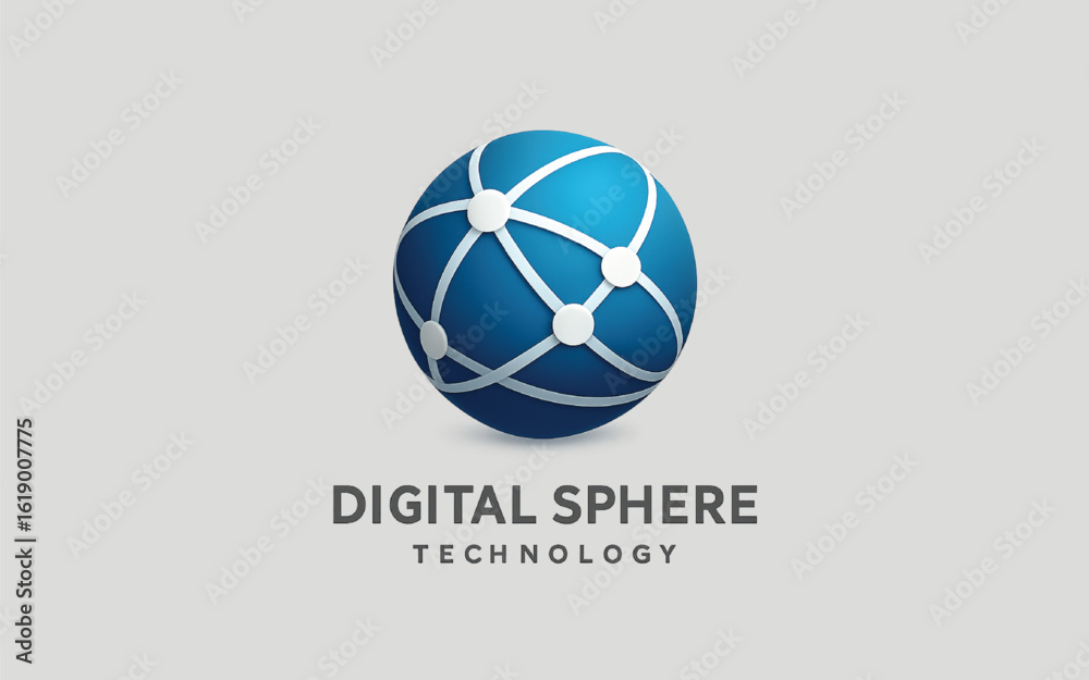 Obraz premium Digital sphere global link technology logo concept design. 3D three dimensional style. Symbol graphic template Abstract geometric pattern