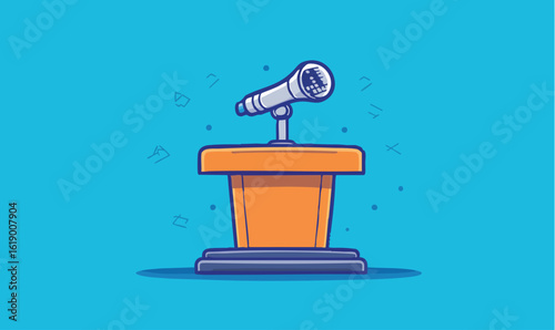Dynamic microphone on podium ready for speech or presentation, ideal for business events