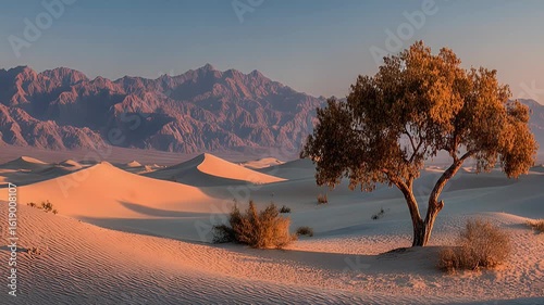 Mesmerizing Sunrise: Lone Tree in Death Valley's Golden Sands