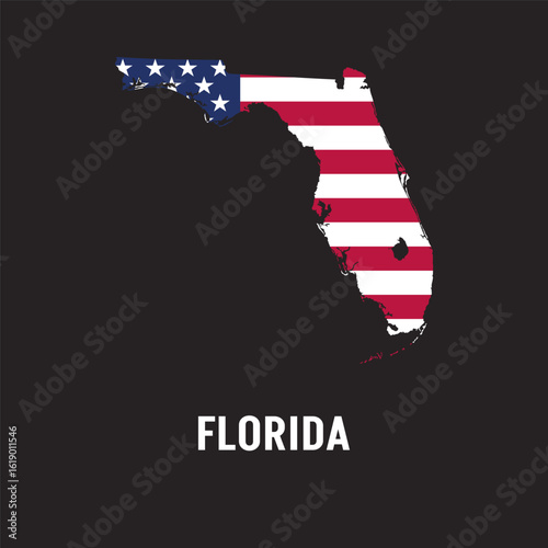 Florida state map contour. In style of USA flag.