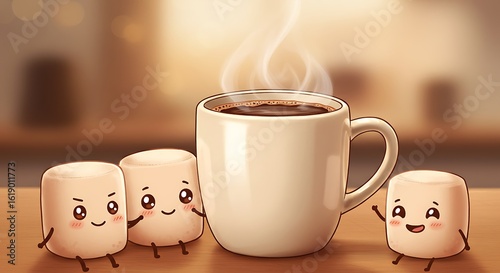 Marshmallows Enjoying a Cup of Hot Drink Together