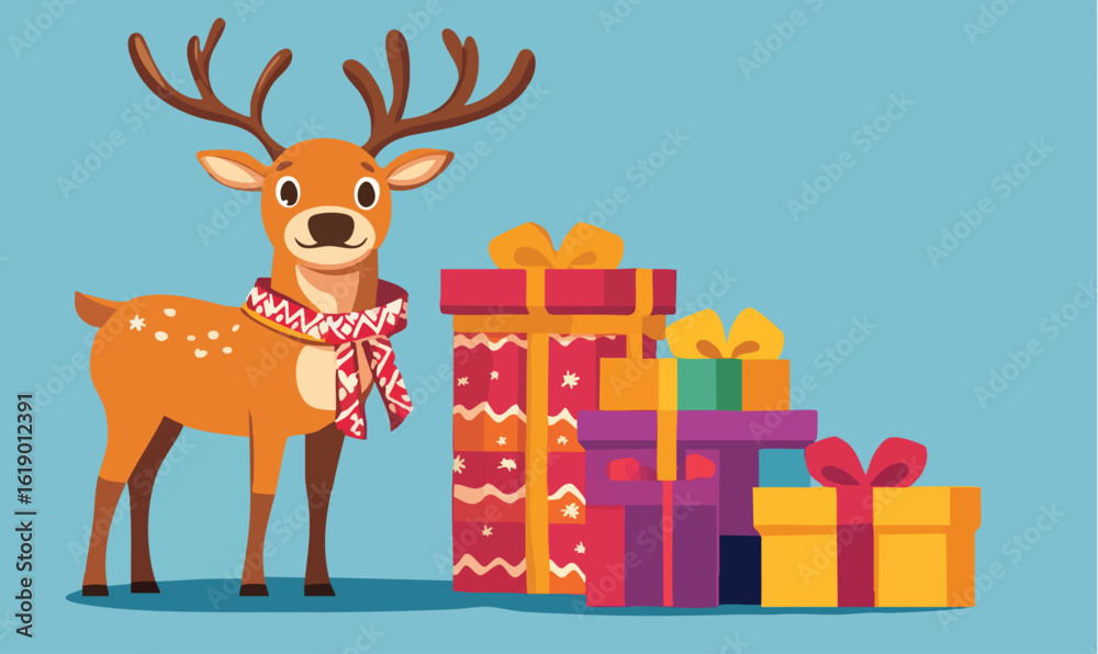 Fototapeta premium Festive reindeer with colorful gifts, ready for holiday cheer and celebrations