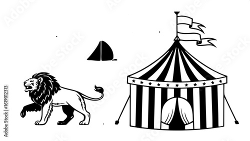 Grunge halftone circus vector pack featuring old-fashioned tents, lions, ringmasters, and retro-style banners.
