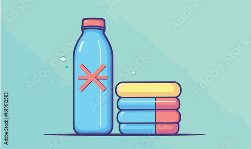 Hydration essentials water bottle and vitamin pills for health and wellness