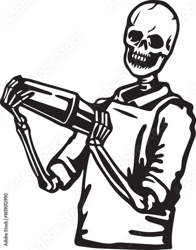 Skilled Skeleton Mixologist: A Professional Bartender Preparing a Drink, Reflecting Art and Sophistication in Service.