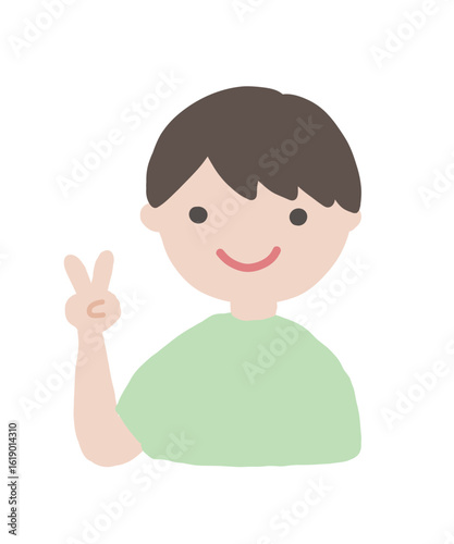 Smiling Boy Clipart with Various Hand Gestures / 笑顔の男の子のジェスチャーイラストセット1-2