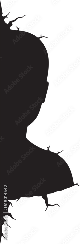 Obraz premium Black silhouette of a cracked abstract shape on white
