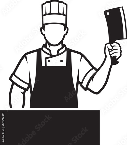 Chef holding cleaver with blank space for text cook