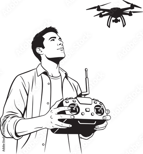 Man operating drone with remote control flying
