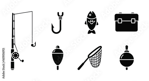 Set of Fishing and Marine Icons in Black
