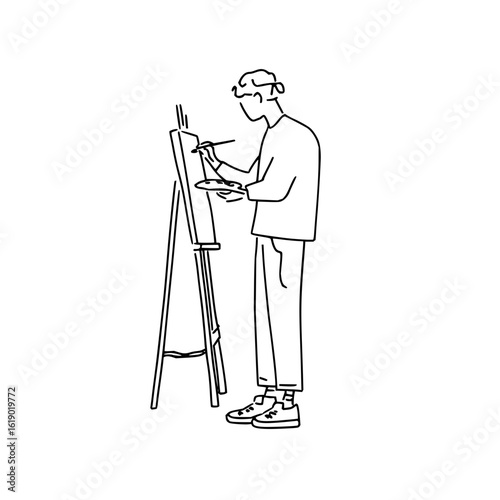Artist painting on canvas with brush and palette in studio creating art artwork artistic expression drawing 100