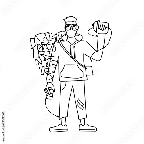 Outline graffiti artist street art spray paint drawing vector illustration character design urban style design
