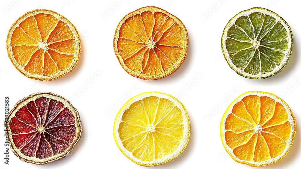 Set of dried citrus fruits isolated on a transparent background, top view. Set of dried citrus fruits isolated on a transparent background, top view.