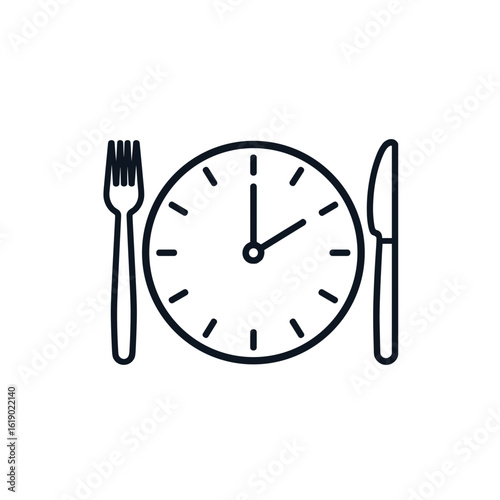 Clock plate with fork and knife for meal time concept
