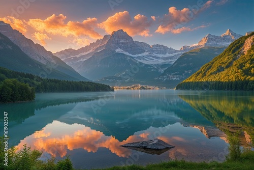 Breathtaking Late Summer Sunrise at Eibsee Lake with Zugspitze Mountain View in Bavarian Alps