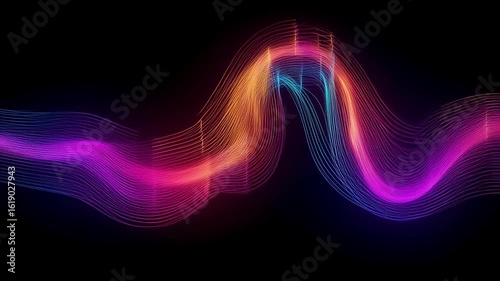 A vibrant, abstract digital design of swirling, colored light over a black backdrop