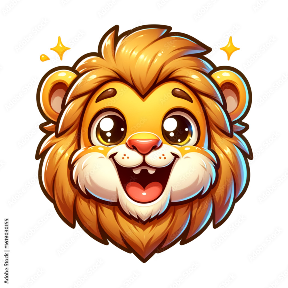 Obraz premium Happy Lion Cub Illustration: Captivating the adorable expression of a lion cub with fluffy mane, and a joyful grin, this is a delightful character portrait, a playful, friendly design.