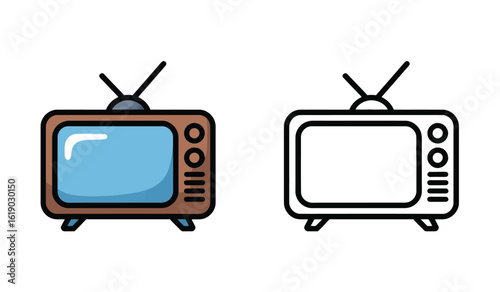 Retro Television Set in Color and Outline Styles, Broadcasting Nostalgia