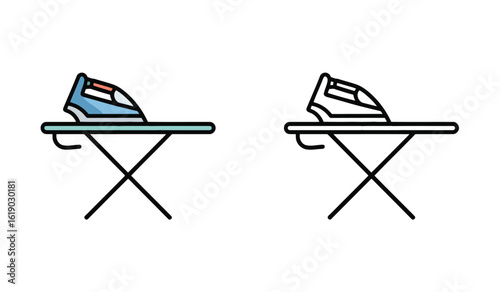 Colorful and Black and White Ironing Board Illustrations for Laundry or Domestic Chores