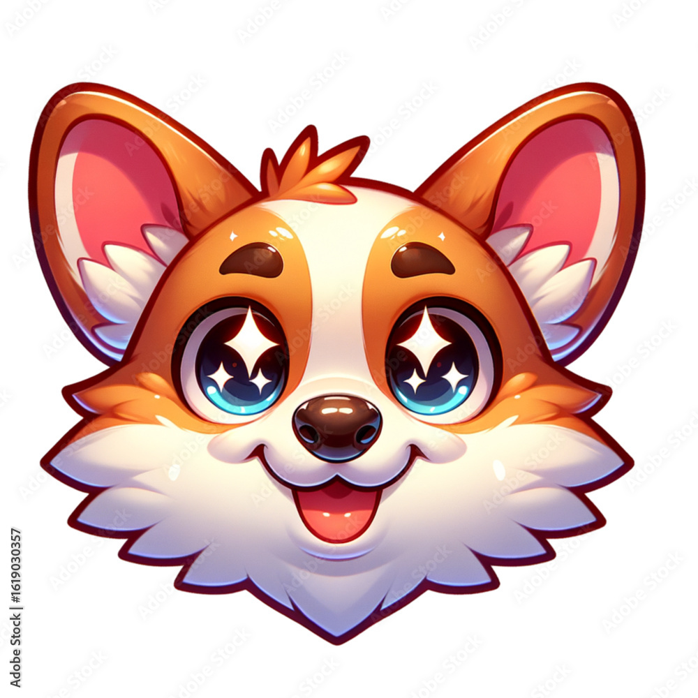 Fototapeta premium Charming Corgi Portrait: A captivating cartoon portrait of a corgi, rendered in a vibrant, illustrative style, showcasing its playful personality and endearing features.