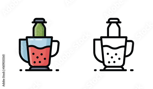 Juice Extractor Illustration: A Colorful and Black & White Icon Set